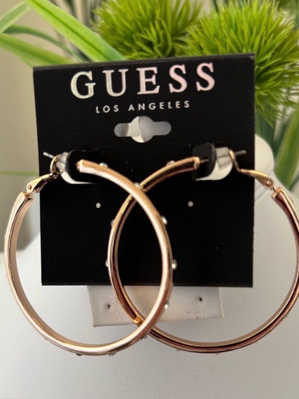 Guess Hoops,Surrounding  scattered clear rhinestones, click back